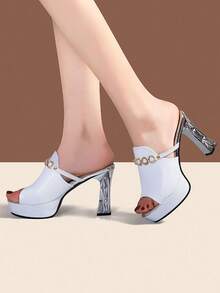 Sandalias de mujeres moda mule tacón alto - Blanco - Ver 2