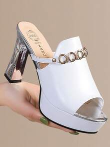 Sandalias de mujeres moda mule tacón alto - Blanco - Ver 3