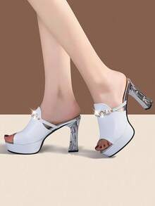 Sandalias de mujeres moda mule tacón alto - Blanco - Ver 4