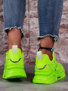 Damen Flache Schnürschuhe mit rundem Zehenbereich, Chunky Lässig Sneakers, Sportliche Laufschuhe