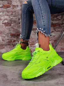 Damen Flache Schnürschuhe mit rundem Zehenbereich, Chunky Lässig Sneakers, Sportliche Laufschuhe