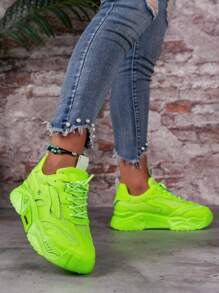 Damen Flache Schnürschuhe mit rundem Zehenbereich, Chunky Lässig Sneakers, Sportliche Laufschuhe