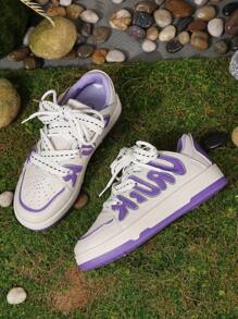 新款秋季鞋，美式复古蓝色牛仔帆布运动鞋，女士透气百搭休闲运动鞋 - 紫色 - 查看 5