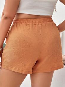 SHEIN VCAY Plus Solid Knot Front Shorts - Orange - View 2