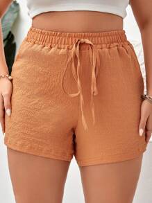SHEIN VCAY Plus Solid Knot Front Shorts - Orange - View 4
