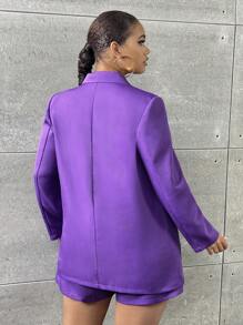 SHEIN SXY Plus Lapel Neck Pocket Patched Blazer Without Cami Top - Purple - View 2