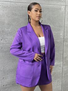 SHEIN SXY Plus Lapel Neck Pocket Patched Blazer Without Cami Top - Purple - View 6