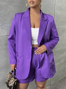 SHEIN SXY Plus Lapel Neck Pocket Patched Blazer Without Cami Top - Purple - View 1