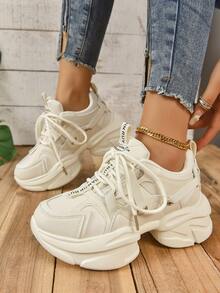女士白色老爹鞋帶拼貼設計 - 白色 - 查看 1
