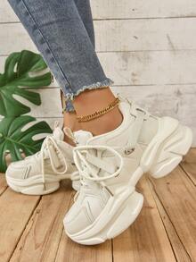 女士白色老爹鞋帶拼貼設計 - 白色 - 查看 4