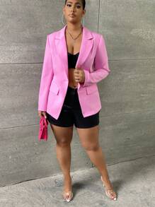 SHEIN SXY Plus Lace Up Back Single Button Blazer - Pink - View 2