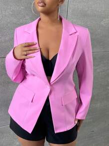 SHEIN SXY Plus Lace Up Back Single Button Blazer - Pink - View 3