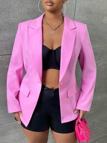 SHEIN SXY Plus Lace Up Back Single Button Blazer - Pink - View 5
