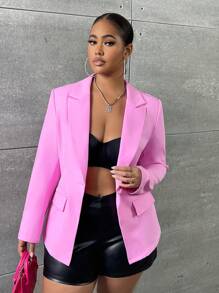 SHEIN SXY Plus Lace Up Back Single Button Blazer - Pink - View 6