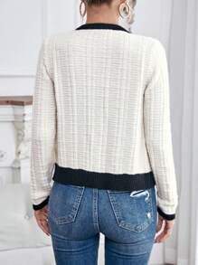 SHEIN Privé 拼接邊前紐扣開襟衫 - 杏色 - 查看 2