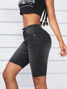 SHEIN LUNE Raw Hem Quần short Denim - màu đen - Xem 5