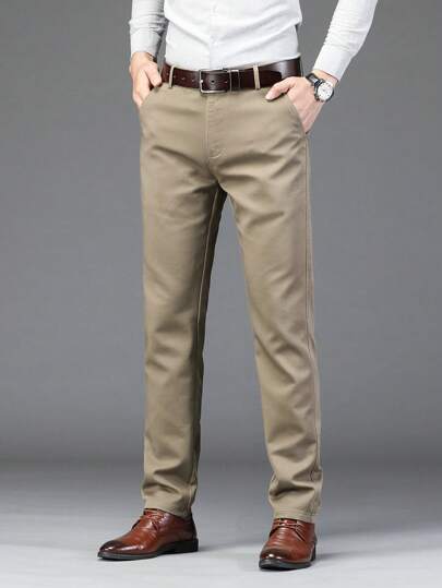 بنطلون كاجوال للرجال ذو لون أحادي الجيب مستقيم الساق مناسب للعمل