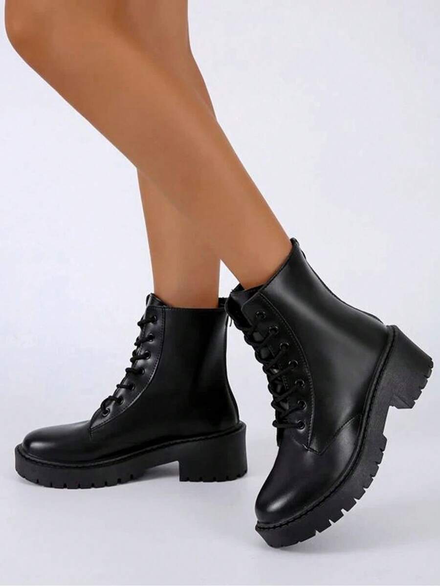 時尚女性繫帶摩托車靴子適用於外套 - 白色 - 查看 1