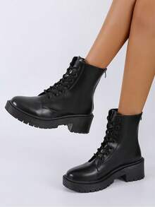 時尚女性繫帶摩托車靴子適用於外套 - 白色 - 查看 2