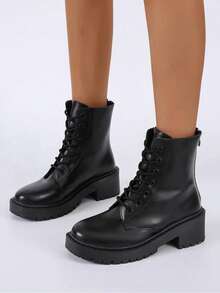 時尚女性繫帶摩托車靴子適用於外套 - 白色 - 查看 3