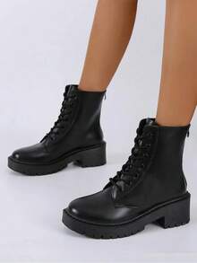 時尚女性繫帶摩托車靴子適用於外套 - 白色 - 查看 4