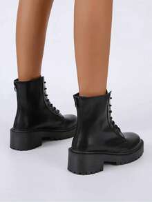 時尚女性繫帶摩托車靴子適用於外套 - 白色 - 查看 5