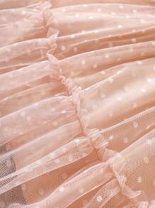 SHEIN Glamorique Kids Young Girl Dobby Mesh Overlay Ruffle Trim Belted Dress