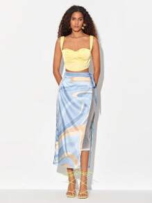 Lea Berthaud 圖案印花側打結嵌入網紗半身裙 - 彩色 - 查看 1