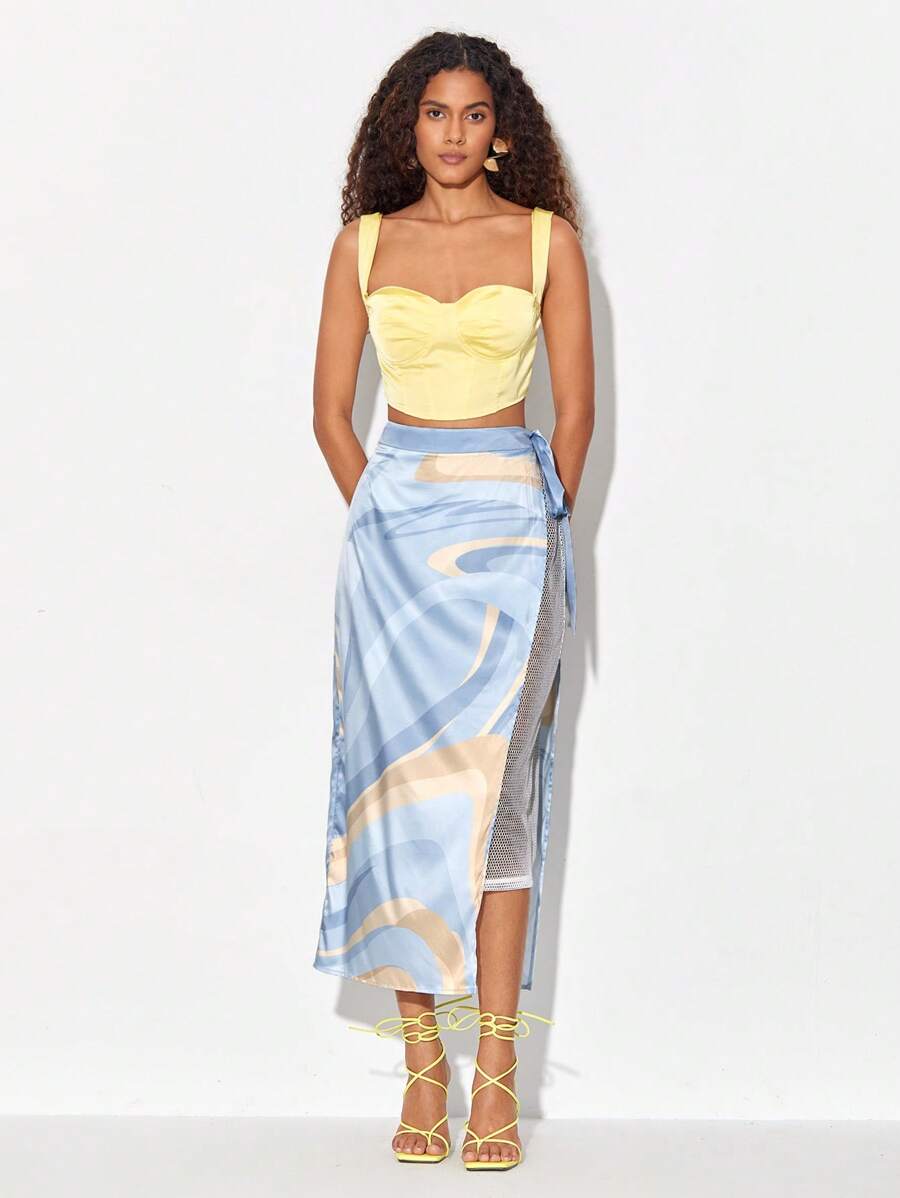 Lea Berthaud 圖案印花側打結嵌入網紗半身裙 - 彩色 - 查看 1