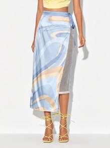 Lea Berthaud 圖案印花側打結嵌入網紗半身裙 - 彩色 - 查看 4