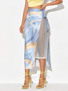 Lea Berthaud 圖案印花側打結嵌入網紗半身裙 - 彩色 - 查看 5