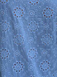 EMERY ROSE Casual Resort French Eyelet Embroidery Puff Sleeve V-Neck Shirt - Blue - View 8