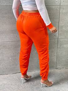 Slaydiva Plus Solid Slant Pocket Joggers - Orange - View 3