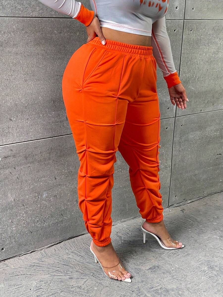 Slaydiva Plus Solid Slant Pocket Joggers - Orange - View 1