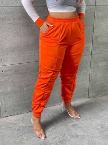 Slaydiva Plus Solid Slant Pocket Joggers - Orange - View 4