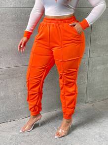 Slaydiva Plus Solid Slant Pocket Joggers - Orange - View 6