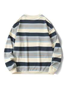 Men Striped Print Letter Patched Drop Shoulder Sweatshirt - Multicolor - View 2