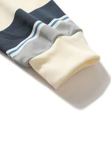 Men Striped Print Letter Patched Drop Shoulder Sweatshirt - Multicolor - View 5