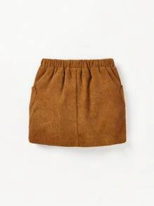 Cozy Pixies 女嬰前紐扣燈芯絨半身裙 - 棕色 - 查看 2