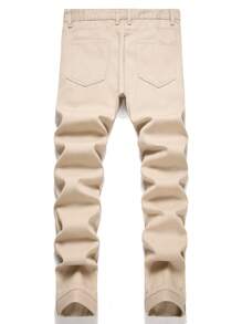 Men Cartoon Floral Print Ripped Jeans - Standard Fit Distressed Denim Trousers - Khaki - View 2