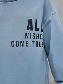 SHEIN Tween Girl Slogan Graphic Drop Shoulder Split Hem Sweatshirt Dress - Dusty Blue - View 4