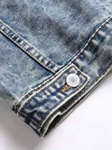 男士破洞抽鬚牛仔夾克背心 - 中等水洗藍 - 查看 5