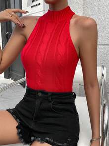 Chiquease Solid Cable Knit Top - Red - View 4