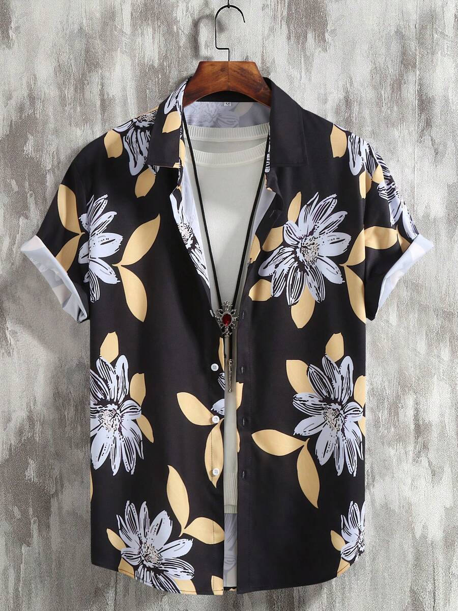 OTTIMOZO Men Floral Print Shirt - Black - View 1