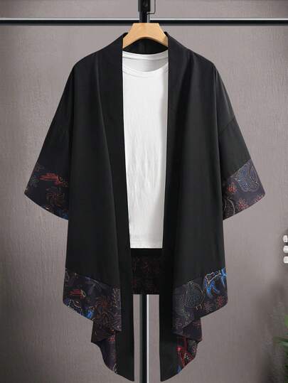 Guys Paisley Print Drop Shoulder Kimono Without Tee