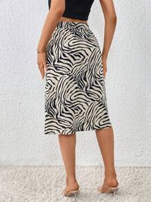 SHEIN Privé 斑馬紋高腰半身裙 - 彩色 - 查看 3