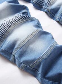 Men Ripped Frayed Bleach Wash Jeans - Medium Wash - View 3