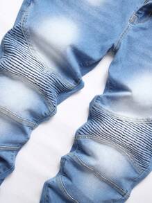 Men Ripped Frayed Bleach Wash Jeans - Medium Wash - View 4