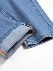 Men Ripped Frayed Bleach Wash Jeans - Medium Wash - View 7