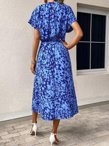 SHEIN LUNE Allover Print Batwing Sleeve Dress - Blue - View 2